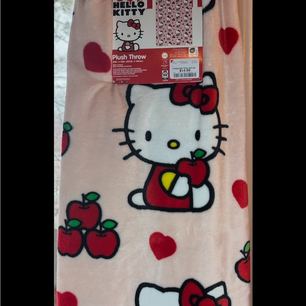 Hello Kitty Pink Plush Throw with Red Apples